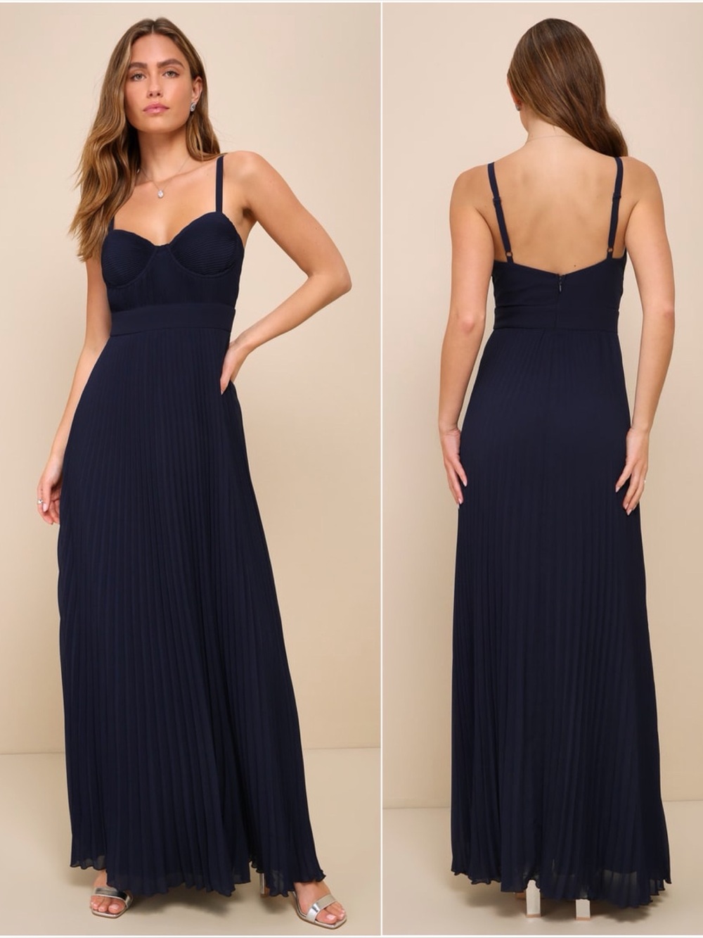 NWT Lulus Admirable Elegance Navy Pleated Bustier Maxi Dress Size Large